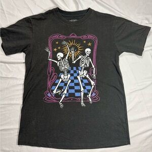 Mighty Fine Black Tee with Skeleton Dance Graphic